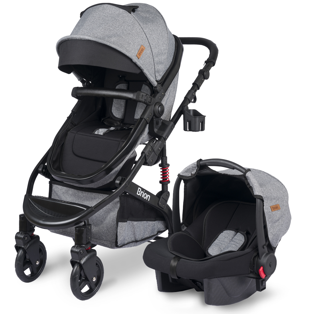 Brion Mila Çift Yönlü Travel Sistem Bebek Arabası ve Anne Yanı Sallanabilir Bebek Beşiği Yeni Doğan Set Siyah - Gri