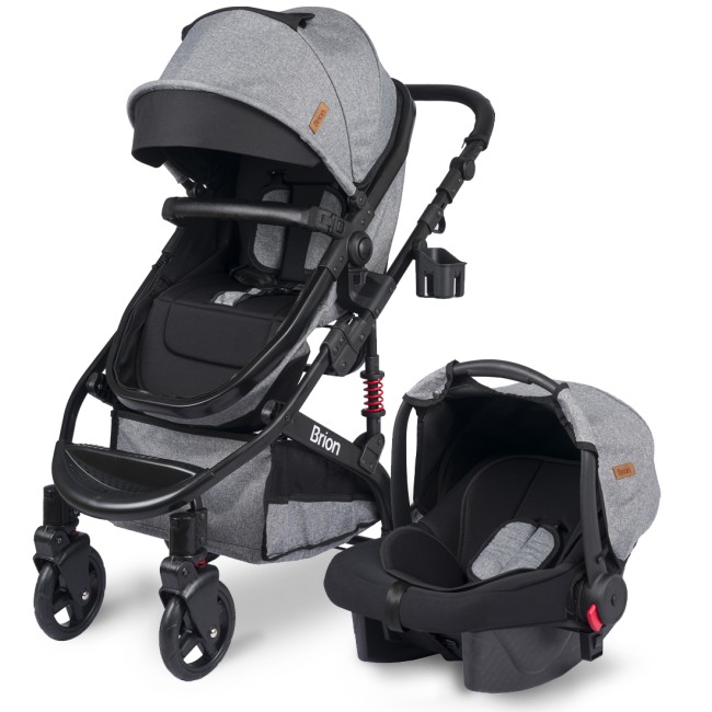 Brion Mila Çift Yönlü Travel Sistem Bebek Arabası ve Anne Yanı Sallanabilir Bebek Beşiği Yeni Doğan Set Siyah - Gri - Thumbnail