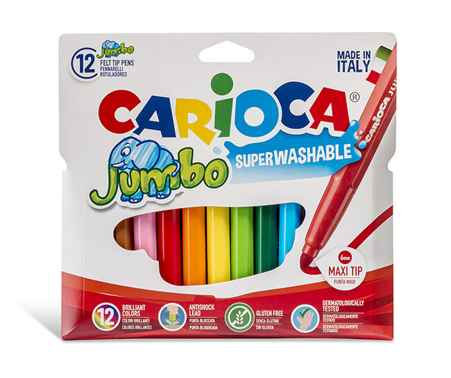 Carioca - Carioca Jumbo Süper Yıkanabilir Keçeli Boya Kalemi 12'li