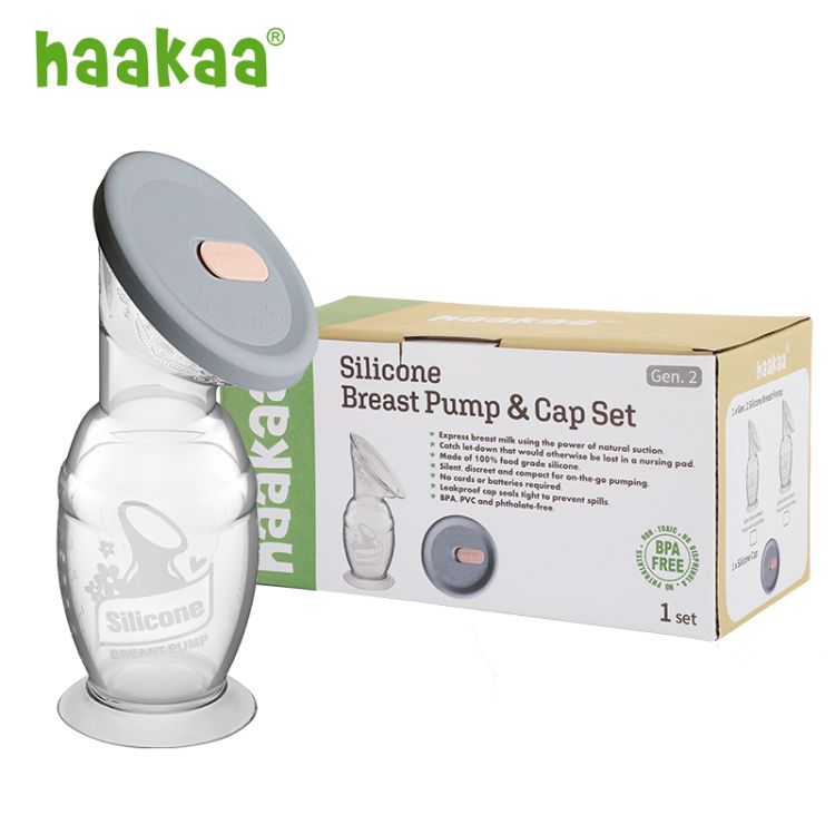 Haakaa - Haakaa Gen2 Süt Pompası ve Süt Toplayıcı Gri Kapaklı
