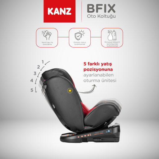 Kanz B-Fix 0-36 Kg 360 ° Dönebilen Oto Koltuğu Bordo - Thumbnail