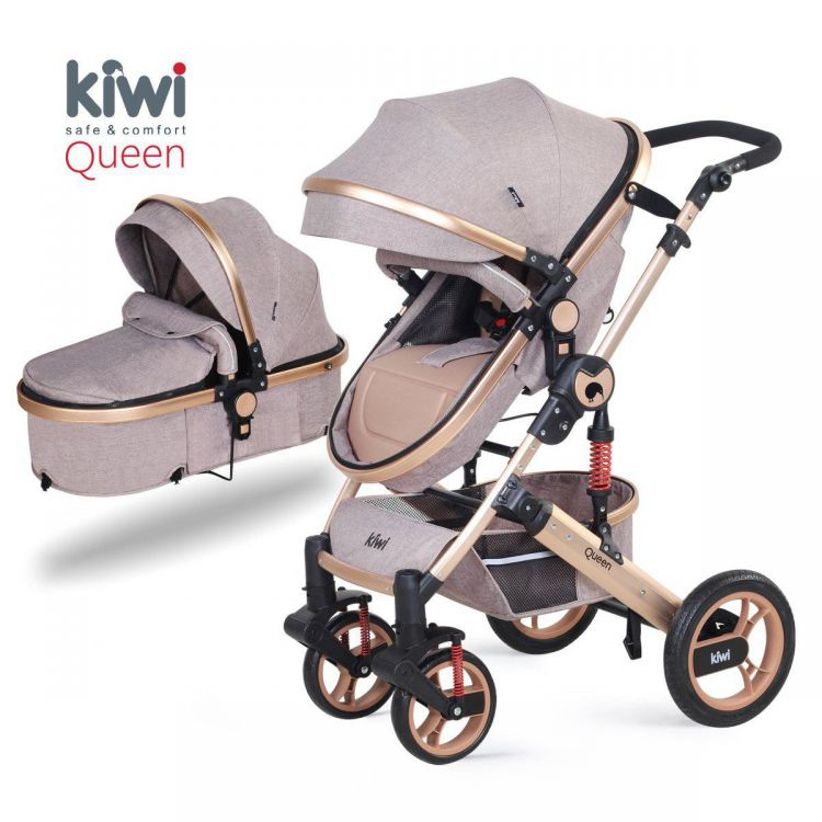 Kiwibaby - Kiwi Queen 2 İn 1 Mono Bebek Arabası+Portbebe Kahve Altın